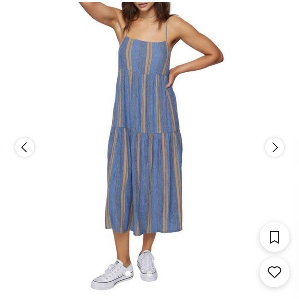 NWT O'Neill Blue and Tan Striped Midi Dress Small
